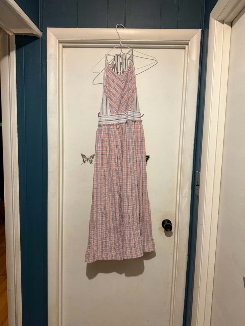 Free People Pink and Blue Plaid Maxi Dress